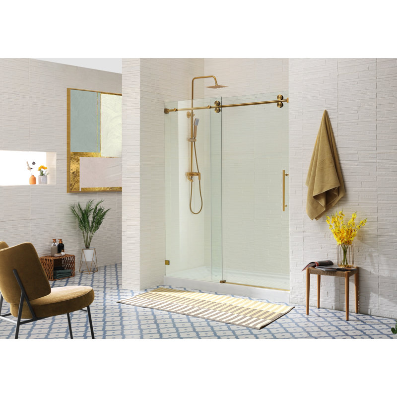56"-60" W x 76" H Frameless Single Sliding Shower Door, Brushed Gold