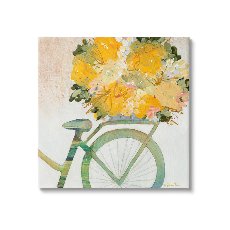 Vélo avec fleurs abstraites sur toile par Ruth Fromstein, H 36 po x l 36 po