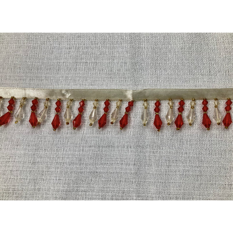 Crystal Beaded Fringe 1.5" Width Trim Handmade, White/Red