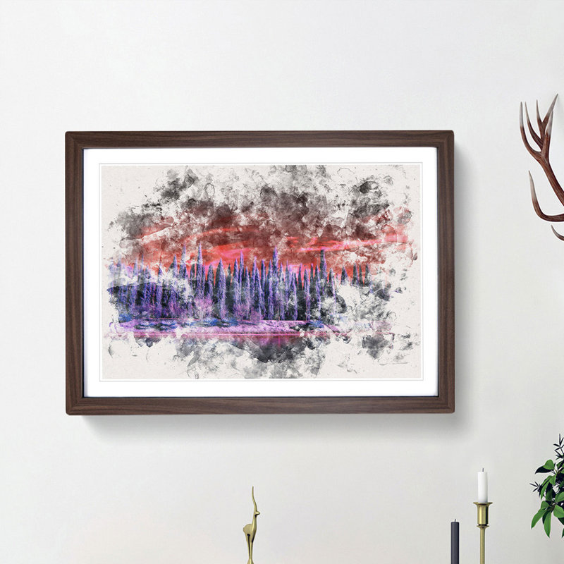 Cypress Trees - Picture Frame Painting Print, Walnut Framed, 62cm H x 87cm W x 2cm D