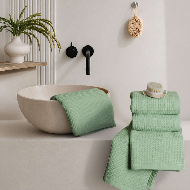 Essuie-mains luxueux 100% coton 4 pièces, Vert sauge