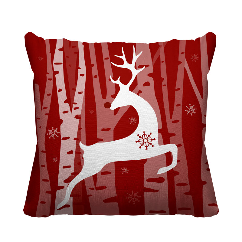 Coussin décoratif intérieur / extérieur Reindeer, 19 po x 19 po, Rouge, Carré
