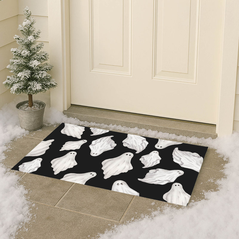 Tapis de porte extérieur Spooky Ghost, Gris anthracite, L 21 po x L 34 po