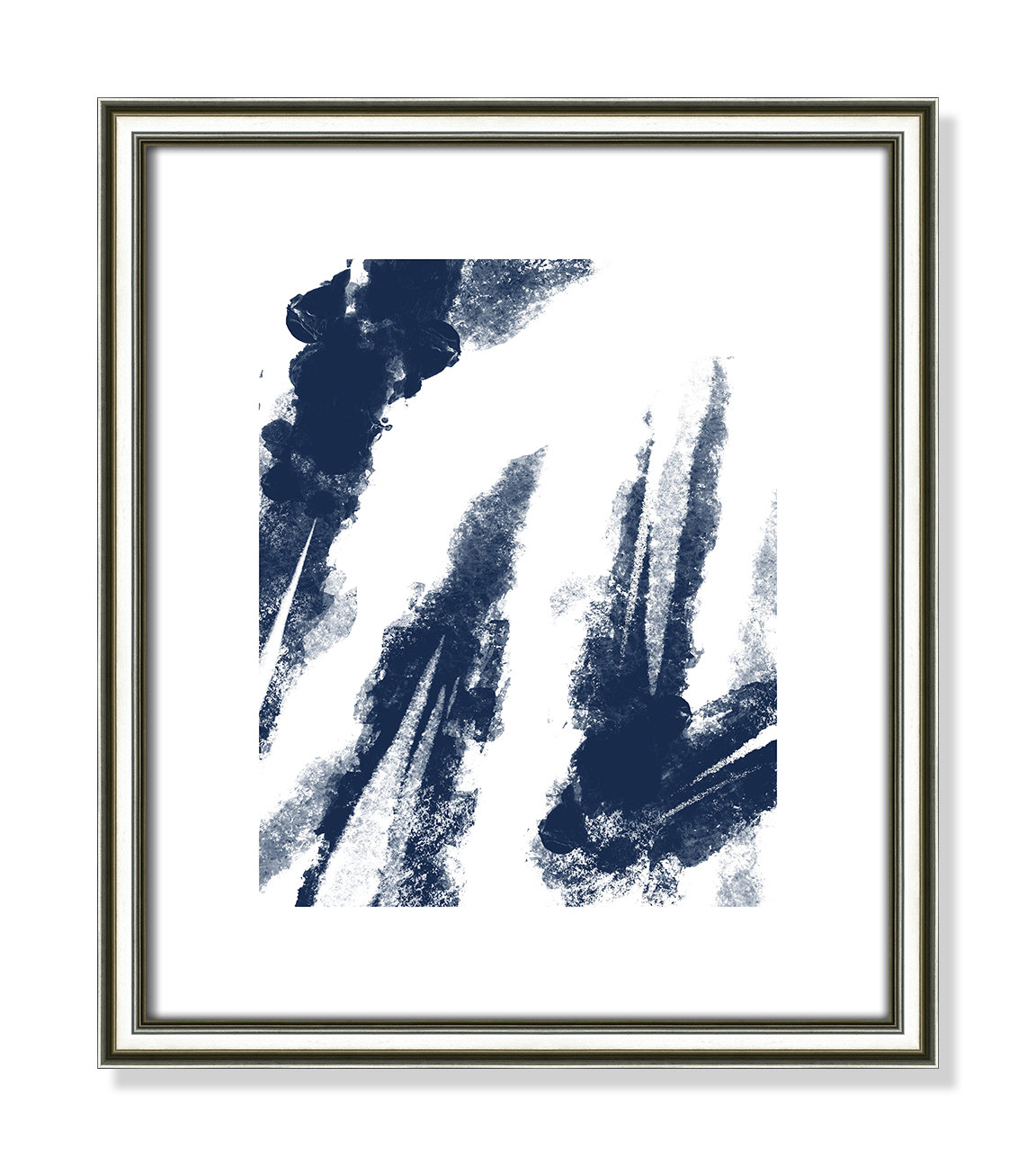 Ferne "Navy Striking Seams 2" Print, 15" H x 13" W x 0.88" D, Silver Framed Paper