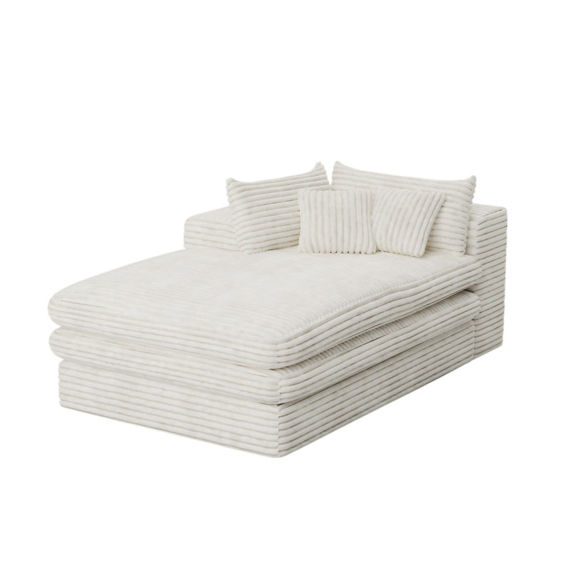 Chaise longue 67 po en velours côtelé blanc faisant face à la gauche