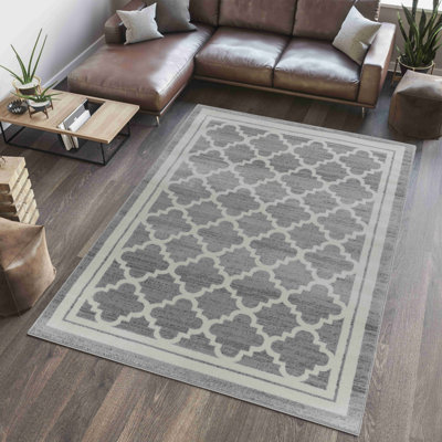 Tapis intérieur / extérieur gris / beige à motif de treillis gris / beige 4 pi x 6 pi (3 pi 11 po x 5 pi 7 po) Branch Branch Kaya