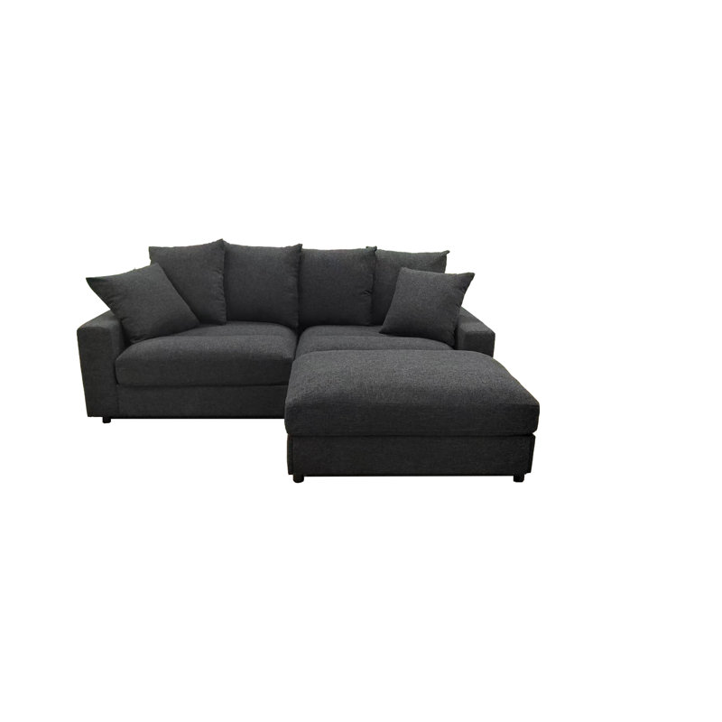 Modern Deep-seated Fabric Sectional Sofa With Reversible Ottoman, Dark Gray Corduroy