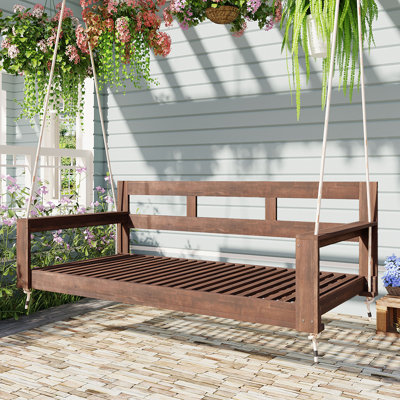 Structure de lit de jour de balançoire de véranda en bois pour patio, banc de balançoire de jardin avec 4 cordes de suspension