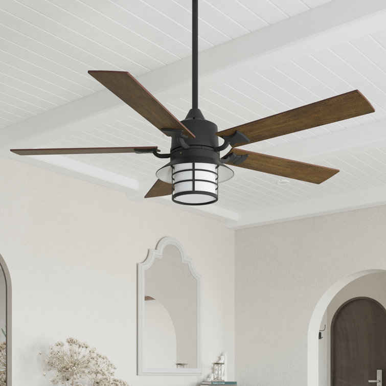 52'' Integrated LED Indoor Ceiling Fan with Light Kit ,Downrod Mount, Stain Black Reversible Motor