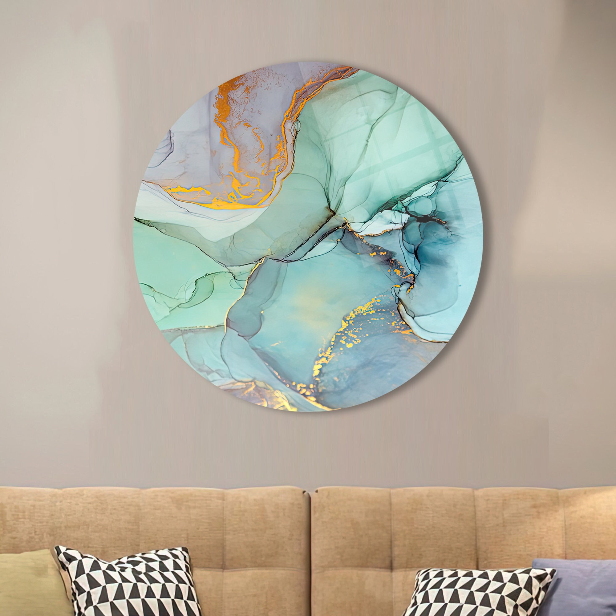 Orren Ellis Modern Green Marble Tempered Glass Wall Art Perfect for ...