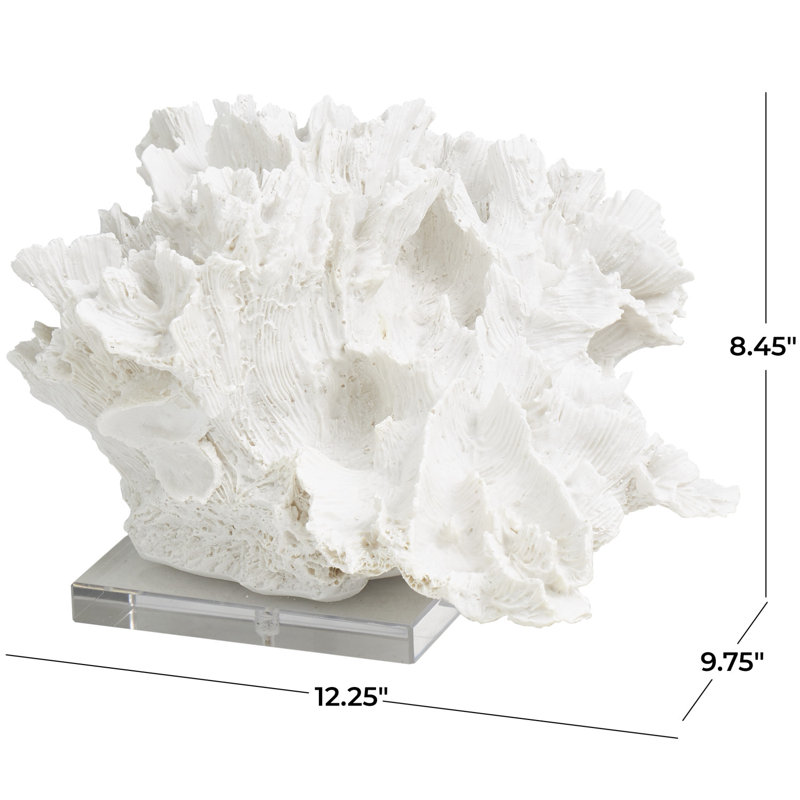White Polystone Coral Textured Decorative Sculpture with Clear Acrylic Base