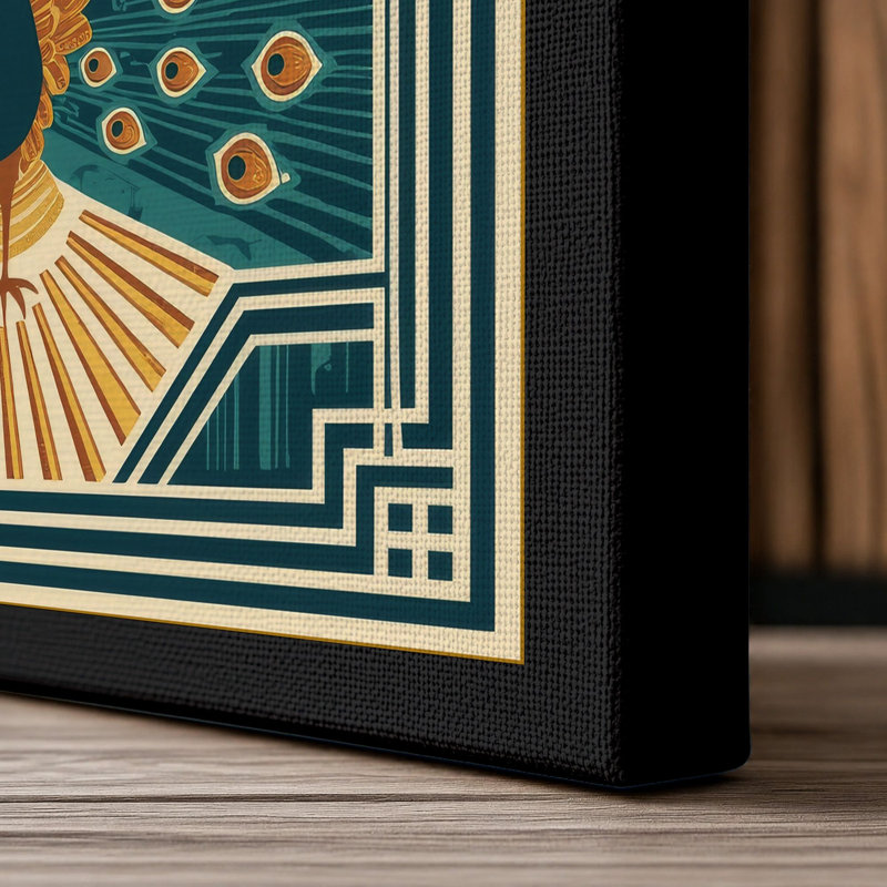 Peacock Art Deco 1 Piece Wrapped Canvas Wall Art, 30x20 - 76.2 x 50.8 cm, Black Border