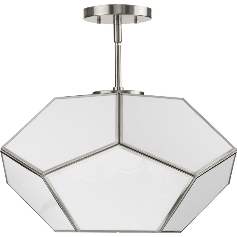 Plafonnier semi-encastré en verre Brier, Nickel brossé