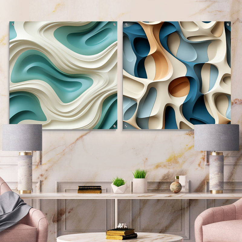 Corwen - Ensemble de 2 reproductions abstraites d'art mural en verre acrylique, H 30 po x l 61 po