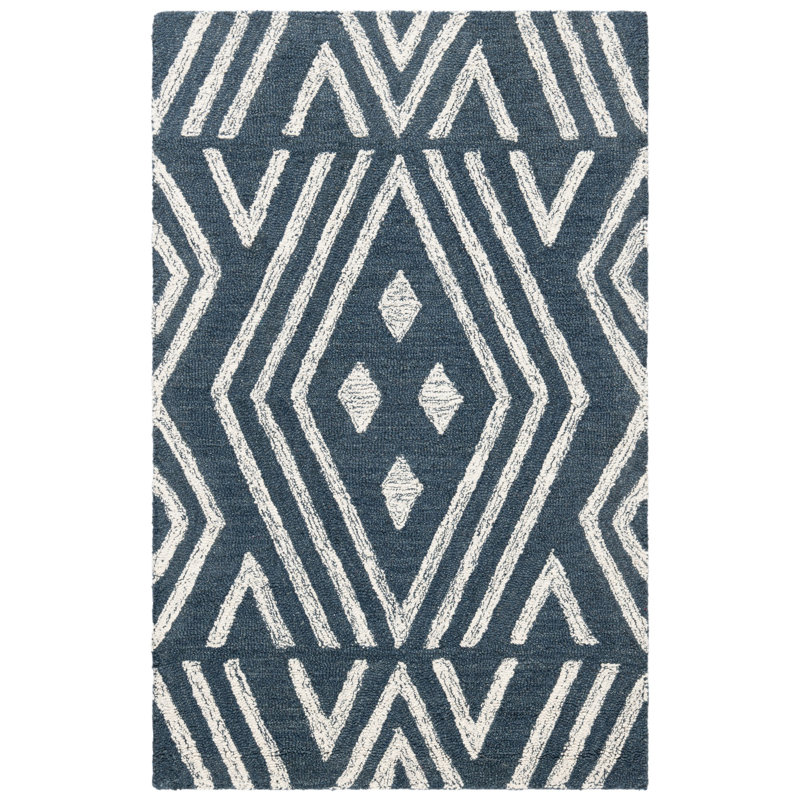 Vedika Hand Tufted Wool/Cotton Geometric Rug in Navy/Blue, Rectangle 2'6" x 4'