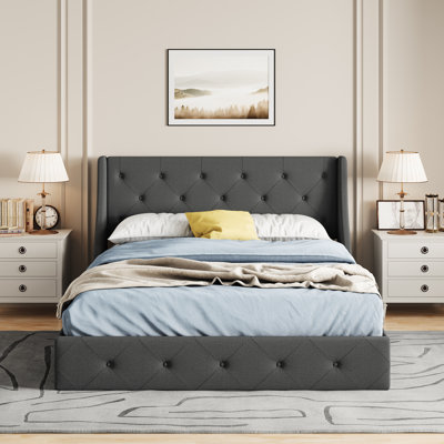 Losada 4-Drawer Upholstered Storage Bed with Wingback Headboard - Maximize Bedroom Space, No-Hassle Under Bed Storage,Queen Size