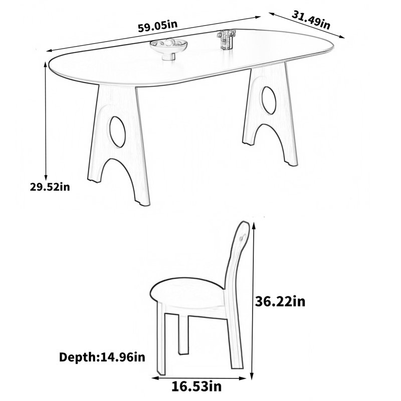 Ensemble de salle à manger simple 31,49 W Simple Retro Home, H 29,52 po x L 62,99 po x l 31,49 po