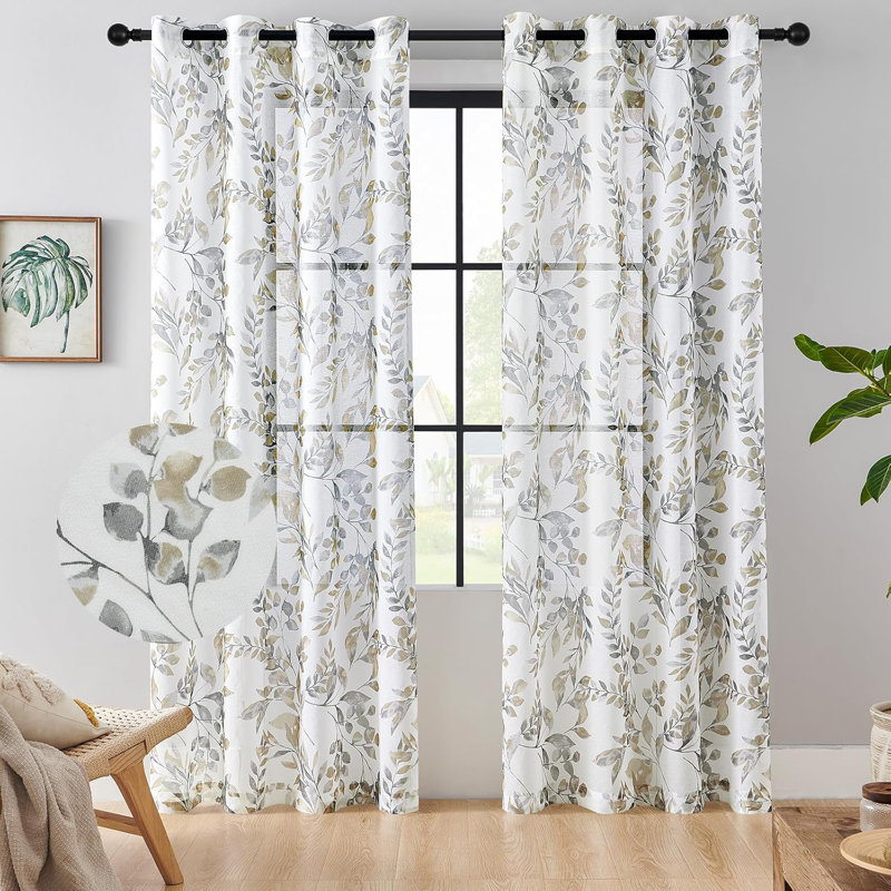 Panneau de rideau semi-diaphane à motif floral avec œillets, L 40 po x L 84 po