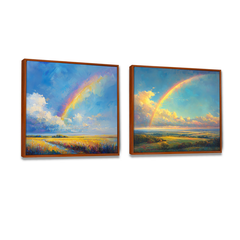 «Rainbow After The Rain I» - art mural arc-en-ciel - ensemble d'art mural traditionnel 2 pièces, H 30 po x l 61 po, Brun