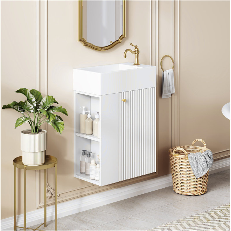 Meuble-lavabo flottant moderne de 18,5 po avec lavabo en résine - parfait pour les petites salles de bain, rangement à gauche