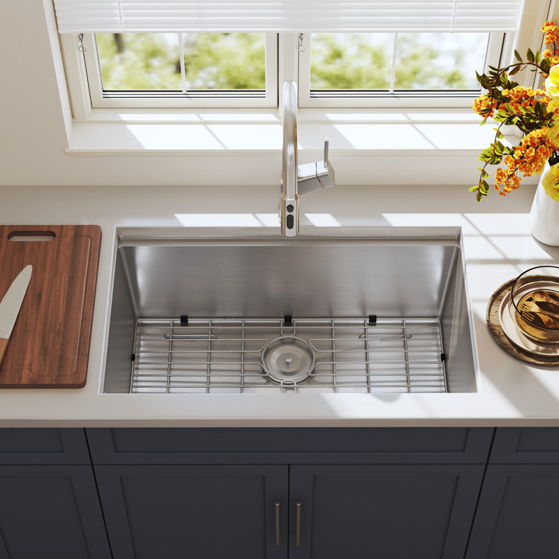 Évier de cuisine encastré 30 pouces en acier inoxydable 304 de calibre 16 avec comptoir et accessoires Blenzia 30 "x 18" x 10 "