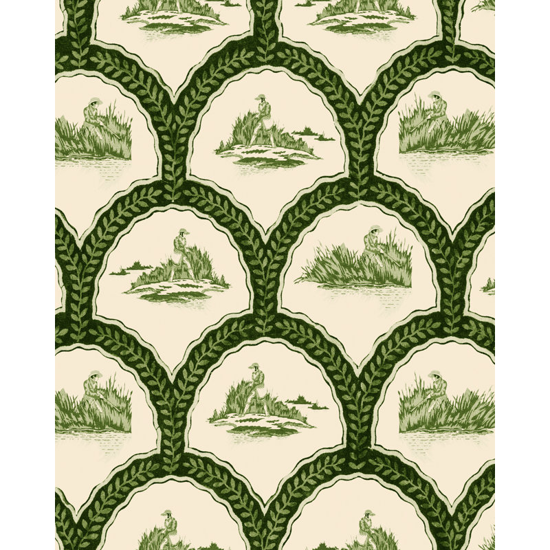 Wallpaper Roll, Green/Ivory