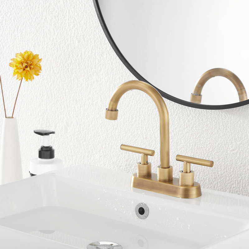 Centerset 2-handle Bathroom Faucet with Drain Assembly, Antique Brass