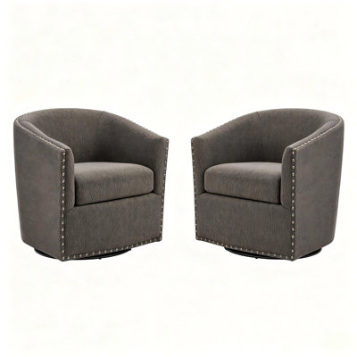 Tyler 360°Swivel Barrel Chair with Nailhead Trim, Chocolate