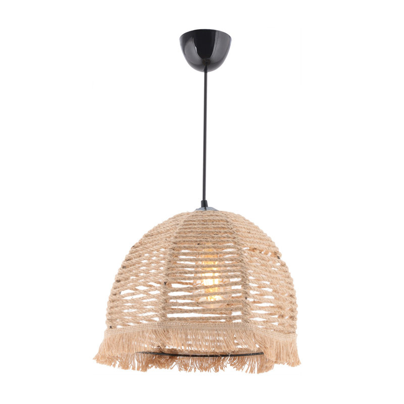Lustre crème élégant avec structure en métal, 11,8 x 11,8 x 8,3 pouces | Câble réglable, douille E27 (40 W maximum) | Certifié CE, capuchon élégant en jute | Parfait pour la salle à manger, le salon et le vestibule