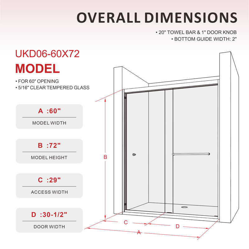 Duchess 56 to 60 in. x 72 in. H Semi-Frameless Stainless Steel Double Sliding Shower Door in Brushed Nickel with 5/16 in. (8mm) Clear Glass