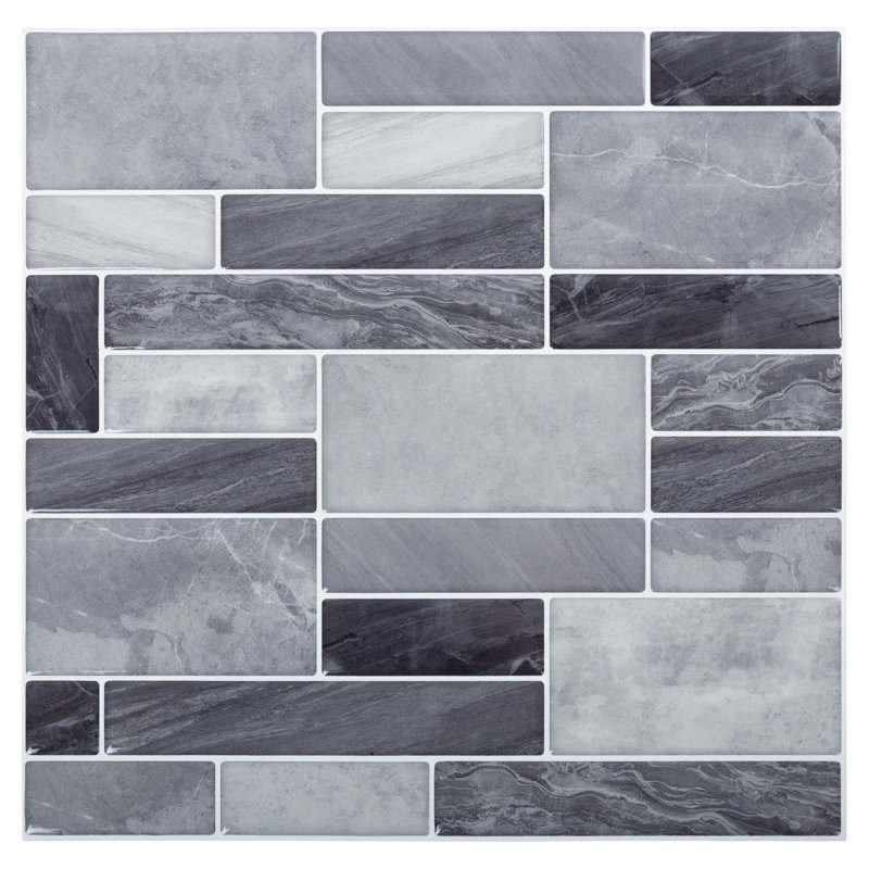 Carreau de mosaïque en pvc à écorce en pvc 10 po x 10 po, Gris