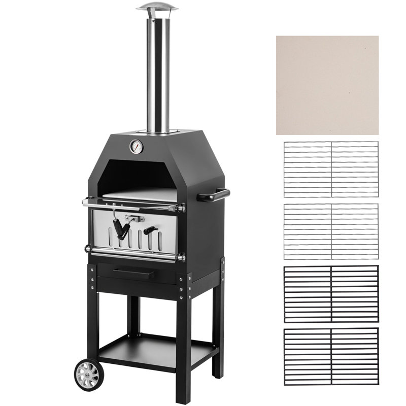 Black Steel 2-Layer Outdoor Gas Pizza Oven with Wheels