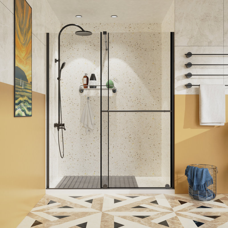 Shower Sliding Door Walk-in Shower Screen Dual Usage,1/4 Inch Thick Glass Panel with Stainless Steel Handle