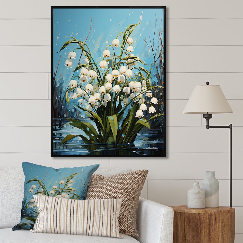 «Green Snowdrops», art mural sur toile, Cadre flottant noir, H 20 po x l 12 po
