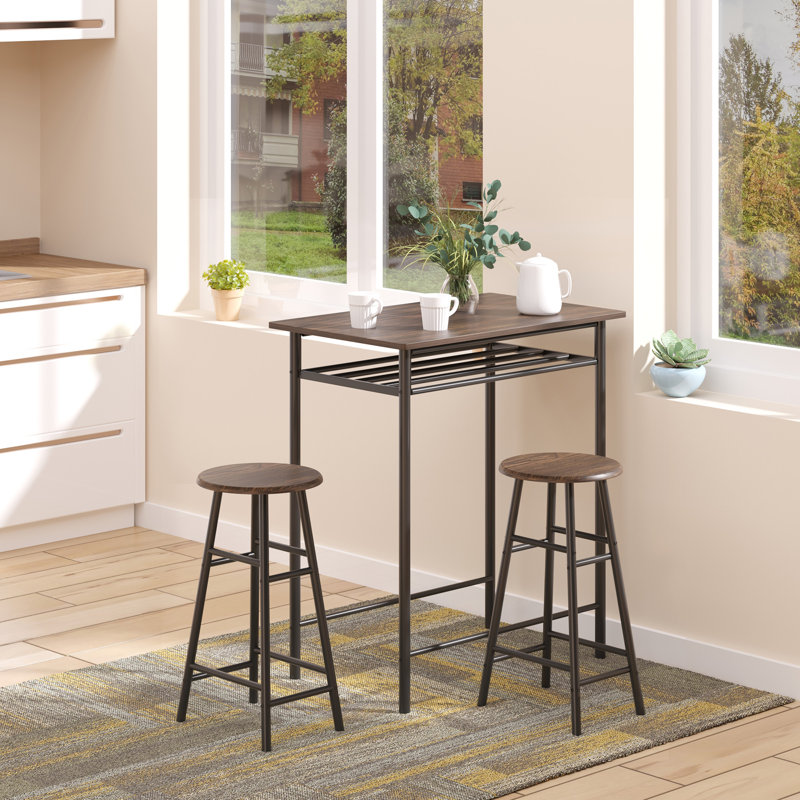Cedrie 2 - Person Four Leg Dining Set, Brown, Black, Brown/Black