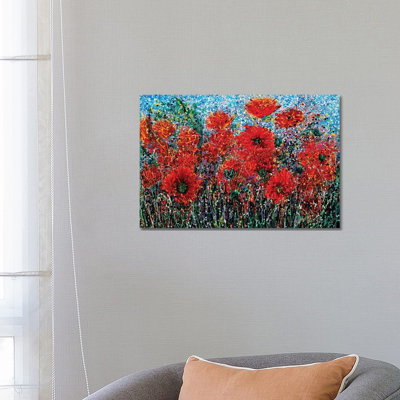 Wild Grass And Poppies Pollock Inspiration - Wrapped Canvas Painting
