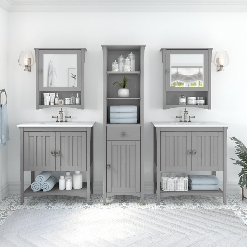Keyunta Single Bathroom Vanity with Ceramic Top, Gray