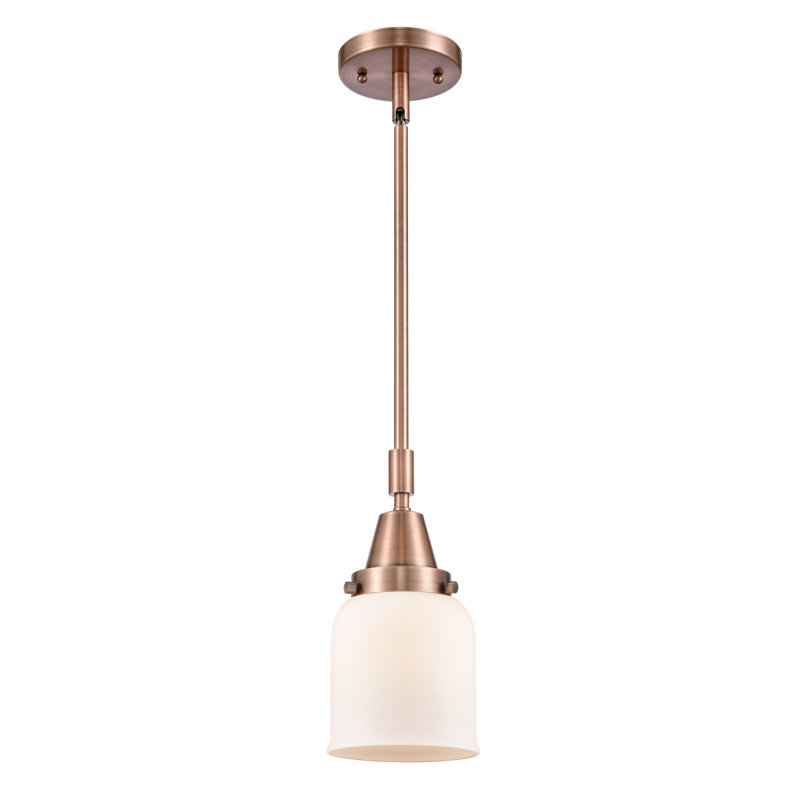 Luminaire suspendu 1 lumière à une cloche, Blanc mat, H 44,12 po x l 5 po x P 5 po, Cuivre antique