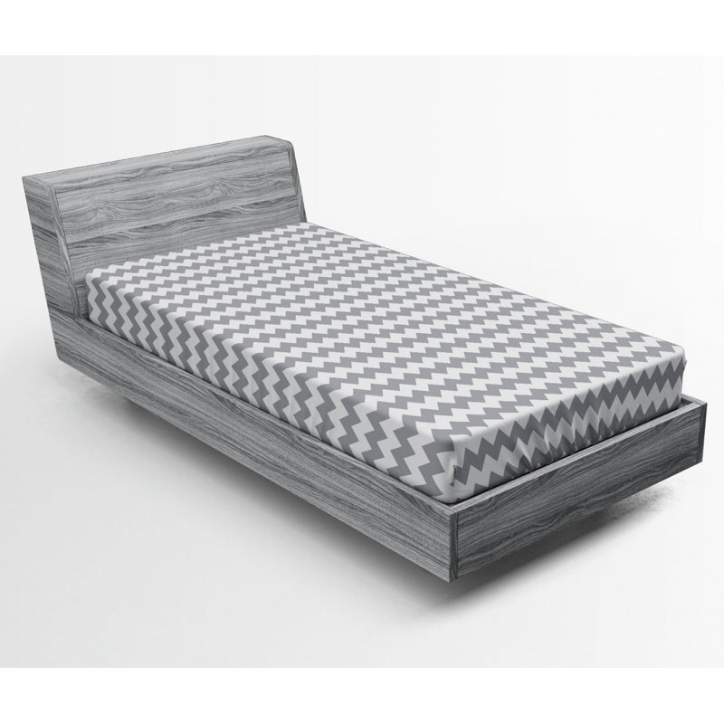 Microfiber Geometric Fitted Sheet, Twin Fitted Sheet, Gray/White Chevron