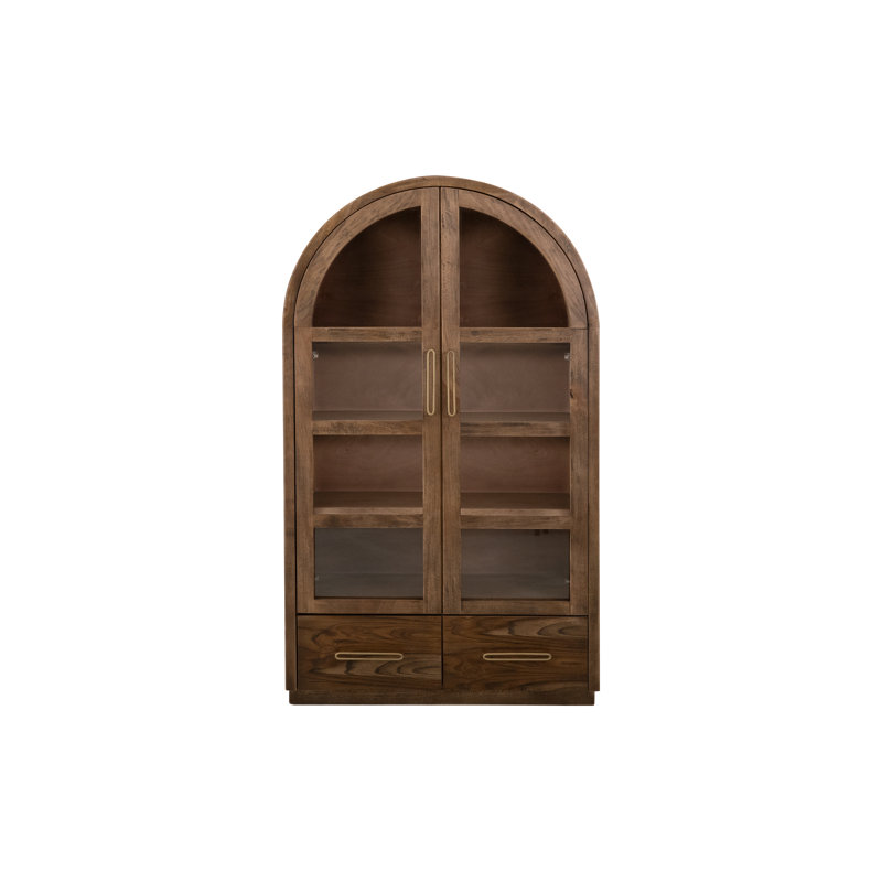 Armoire 2 tiroirs et 2 portes vitrées, Brown