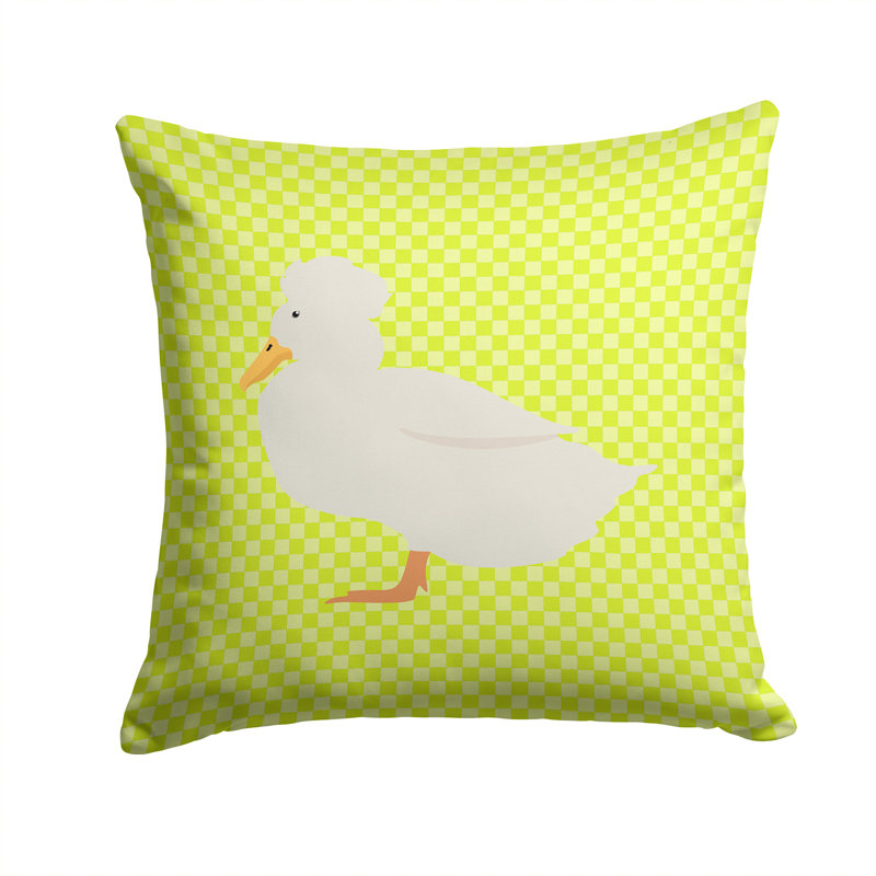 Crested Duck Check Outdoor Throw Pillow, 14" x 14", Green
