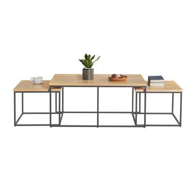 Alaterre Furniture Coffee Table Set - 3PC Industrial Nesting Tables with Large Table and Side Tables