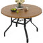 Table de jardin ronde avec revêtement imitation bois et trou pour parasol