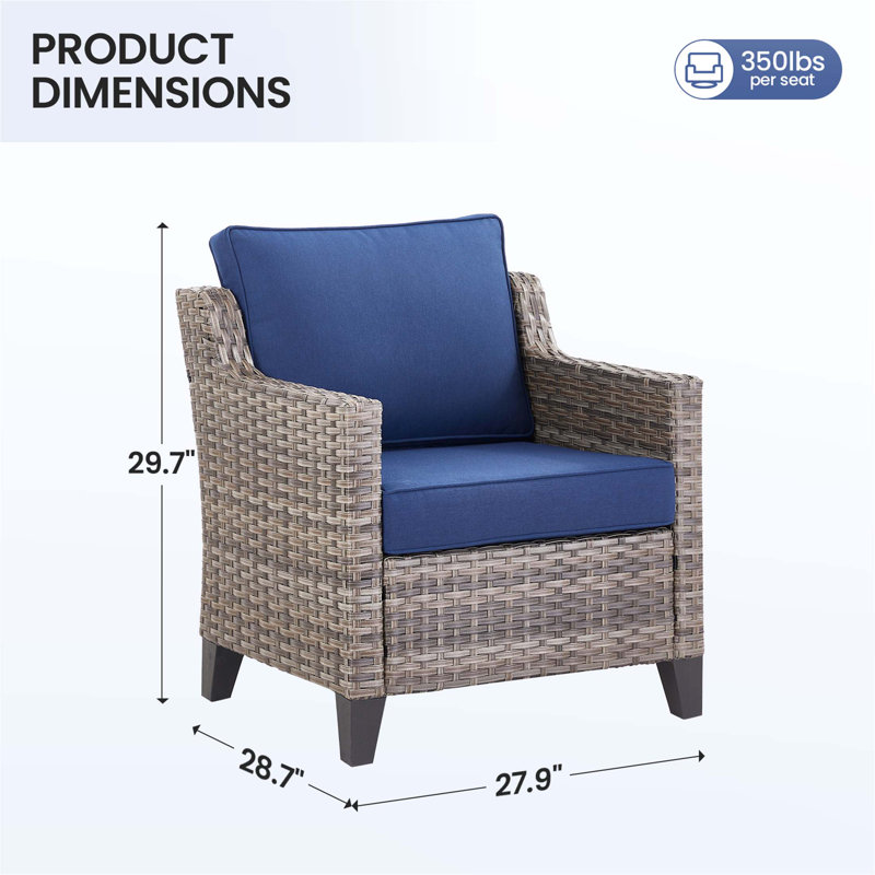 Outdoor Patio Arm Chairs Set Of 2, Wicker Furniture For Porch, Poolside, Deck, And Yard, Durable And Comfortable, Blue