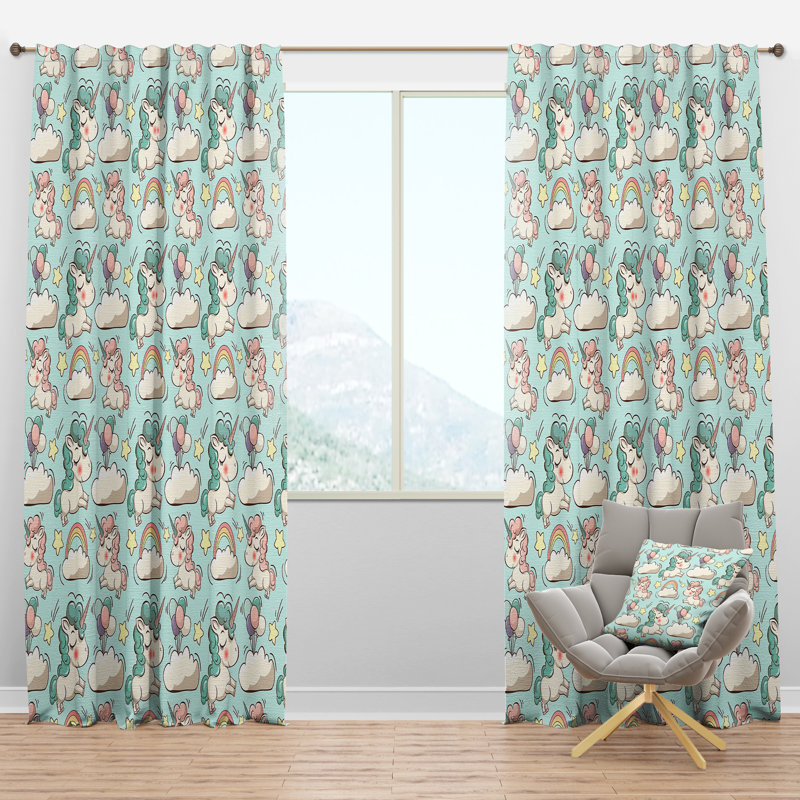 Panneau de rideau simple semi-diaphane avec passe-tringle Cute Unicorns and Clouds, l 52 po x L 90 po