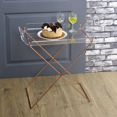 Clear And Copper Tray Table With Removable Tray