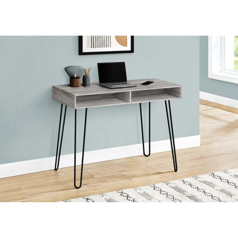 Table de bureau contemporaine, l 40 po, stratifié gris, métal noir, options de rangement disponibles