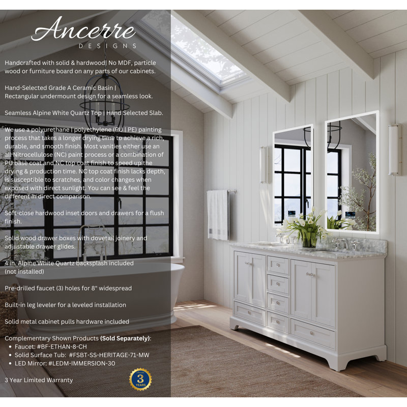 Audrey 66'' W Double Vanity, White| Brushed Nickel, Carrara White