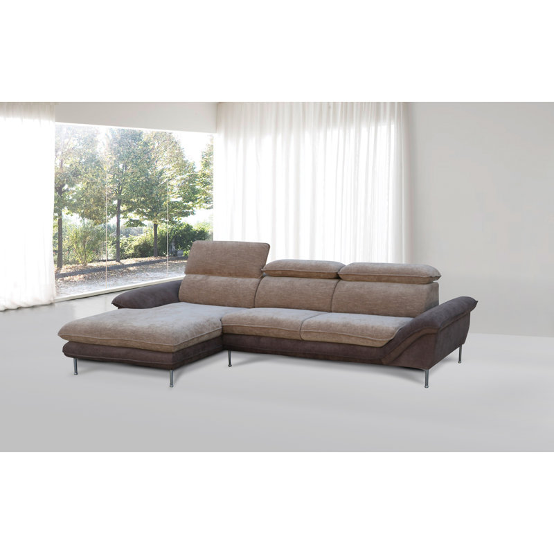 Canapé et chaise longue Lynnette, Tissu à flocage brun clair / mousse, Orienté à gauche (vu de face)