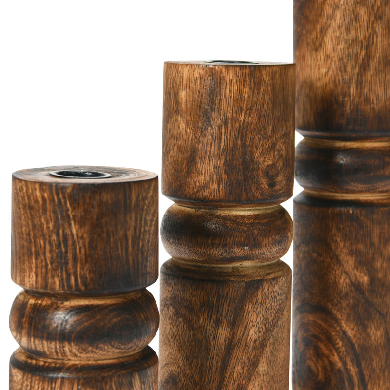 Solid Wood Tabletop Candlestick, Brown